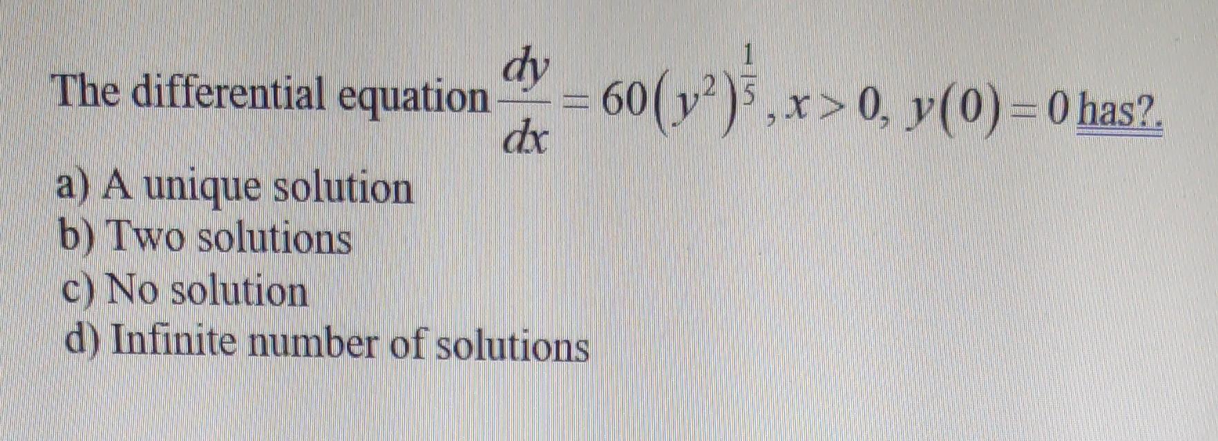 Solved The differential equation dxdy=60(y2)51,x>0,y(0)=0 | Chegg.com