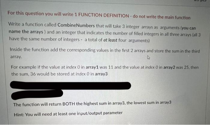 Solved For this question you will write 1 FUNCTION | Chegg.com