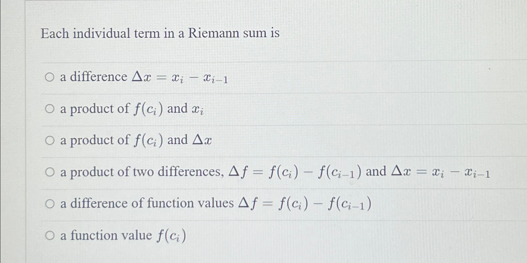 Each individual term in a Riemann sum isa difference | Chegg.com