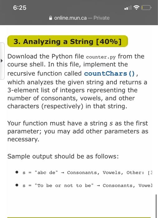 Solved 6:25 1 :)) online.mun.ca - Private 3. Analyzing a | Chegg.com