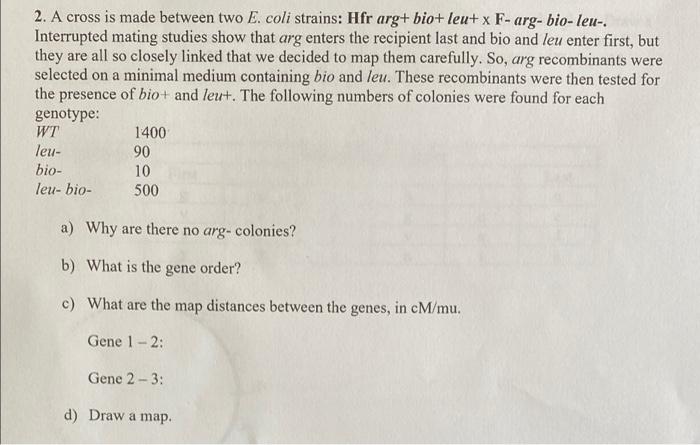 Solved 2. A cross is made between two E. coli strains: Hfr | Chegg.com