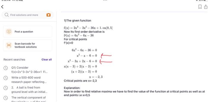 Solved 1) The given function Post a question Scan barcode | Chegg.com