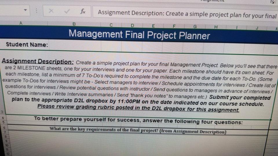 a Assignment Description - Management Final Project | Chegg.com
