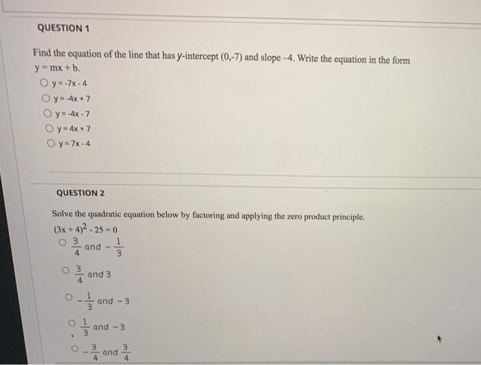 Solved QUESTION 1 Find the equation of the line that has | Chegg.com