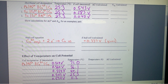 Solved Calculated Shorthand Cell Designation Temperature Chegg Com