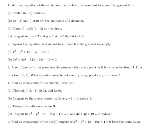 Solved 1. Write an equation of the circle described in both | Chegg.com