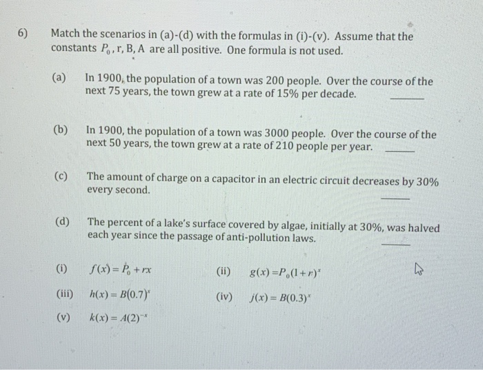 Solved 6 Match The Scenarios In A D With The Formula Chegg Com