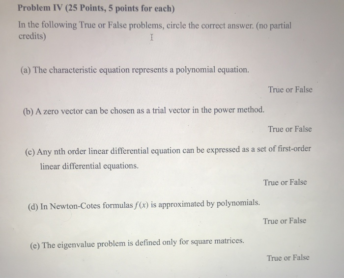 Solved Problem IV (25 Points, 5 points for each) In the | Chegg.com