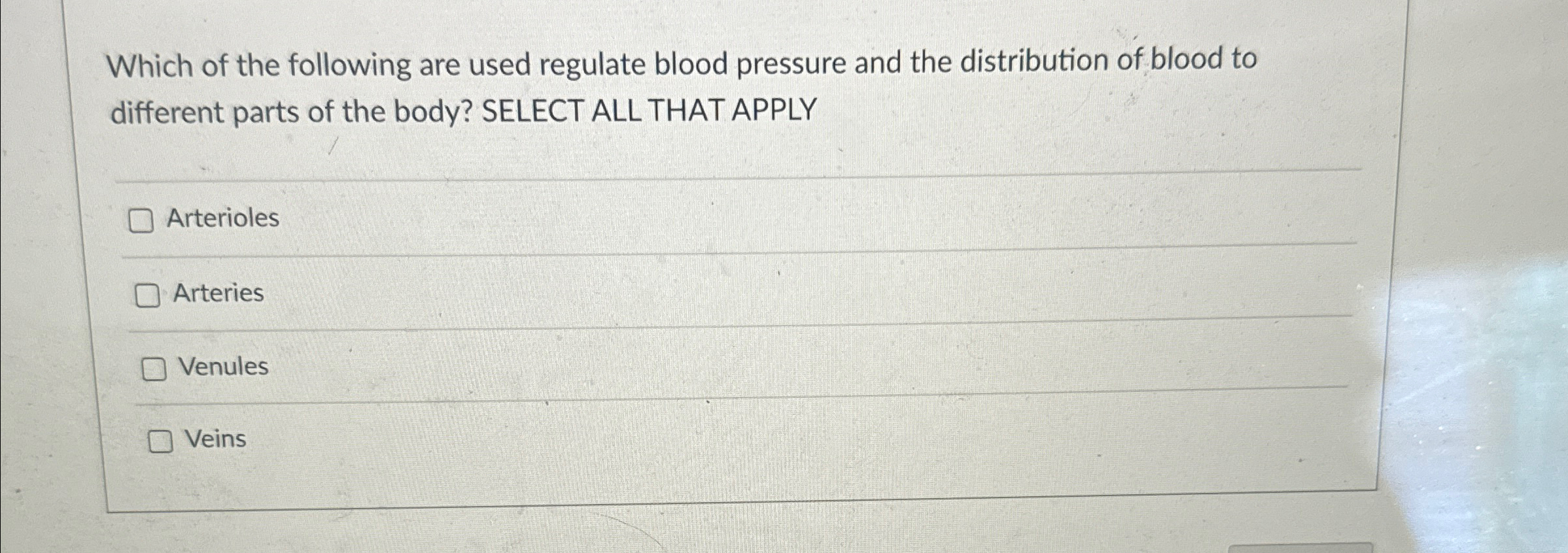 Solved Which of the following are used regulate blood | Chegg.com