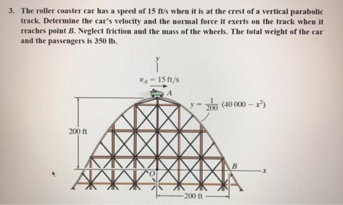 Solved 3. The roller coaster car has a speed of 15 ft s when