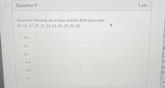 Solved D Question 9 1 pts Given the following set of data, | Chegg.com