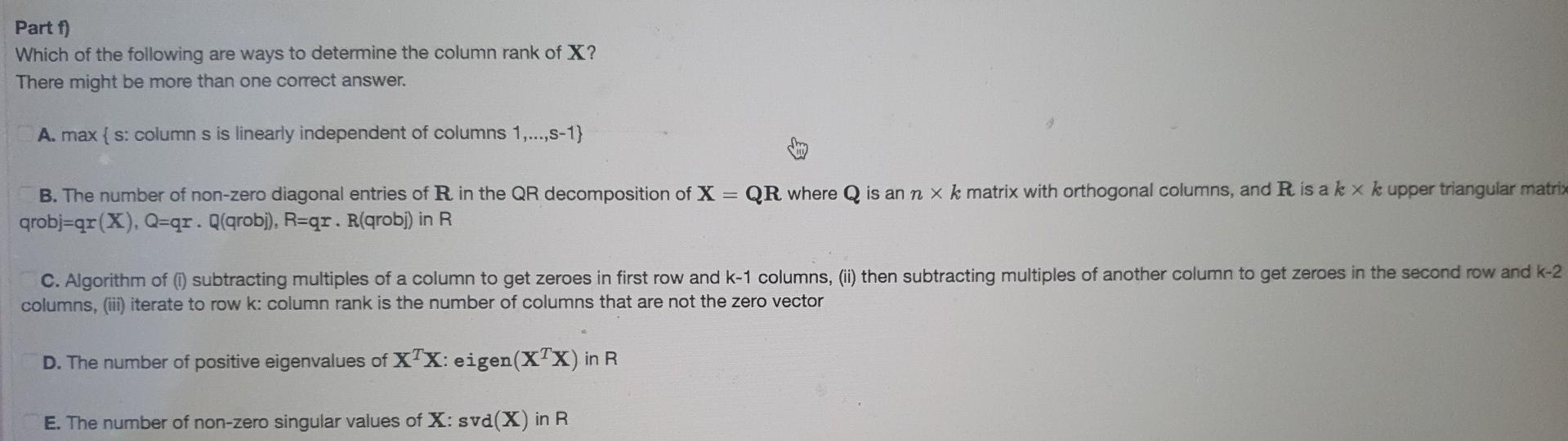 Solved This Is A Problem On Linear Dependent Columns Of The 