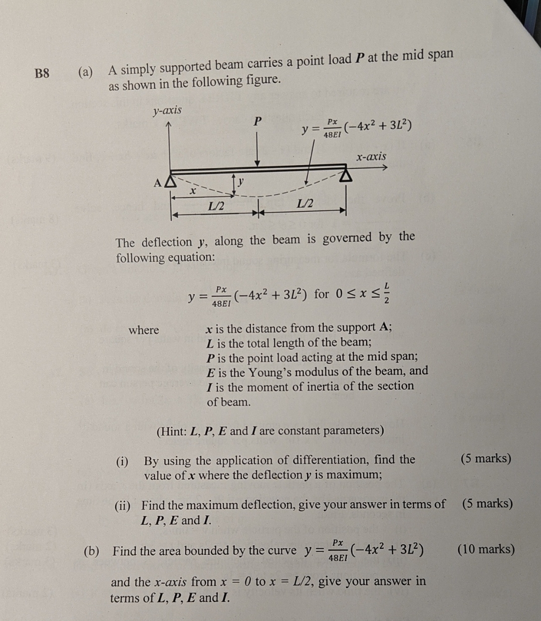 Solved B8(a) ﻿A simply supported beam carries a point load P | Chegg.com