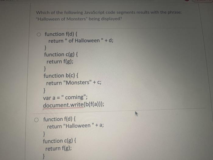 Solved Which of the following JavaScript code segments | Chegg.com