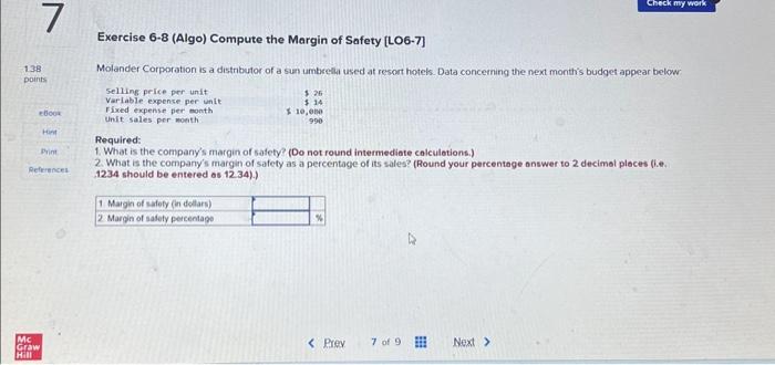 Solved Exercise 6-8 (Algo) Compute The Margin Of Safety | Chegg.com