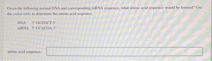 Solved Given the following normal DNA and corresponding mRNA | Chegg.com
