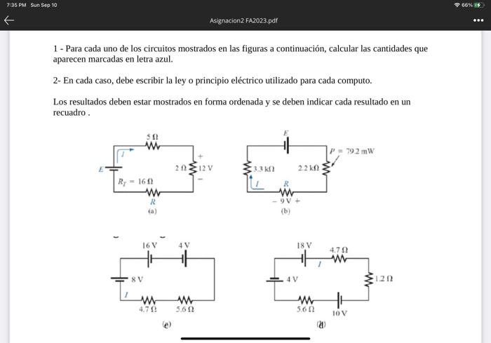 Solved 1 - Para Cada Uno De Los Circuitos Mostrados En Las | Chegg.com