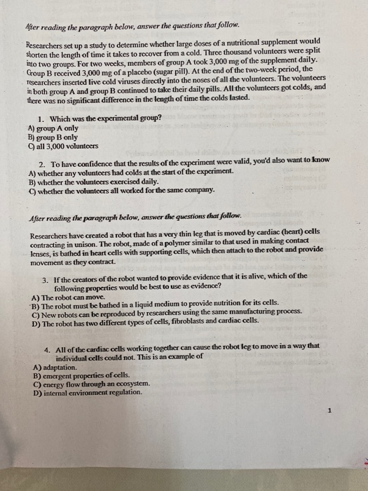 Solved After reading the paragraph below, answer the | Chegg.com