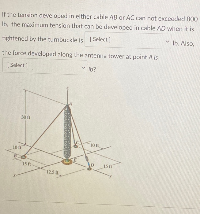Solved If the tension developed in either cable AB or AC can | Chegg.com