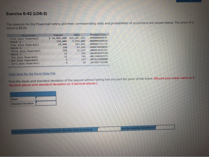 Solved Exercise 6-42 (L06-3) The payouts for the Powerball | Chegg.com