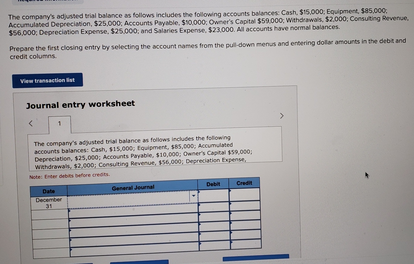 The Company's Adjusted Trial Balance As Follows
