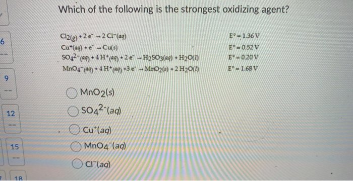 Solved Which Of The Following Is The Strongest Oxidizing | Chegg.com Solved Which Of The Following Is The Strongest Oxidizing | Chegg.com