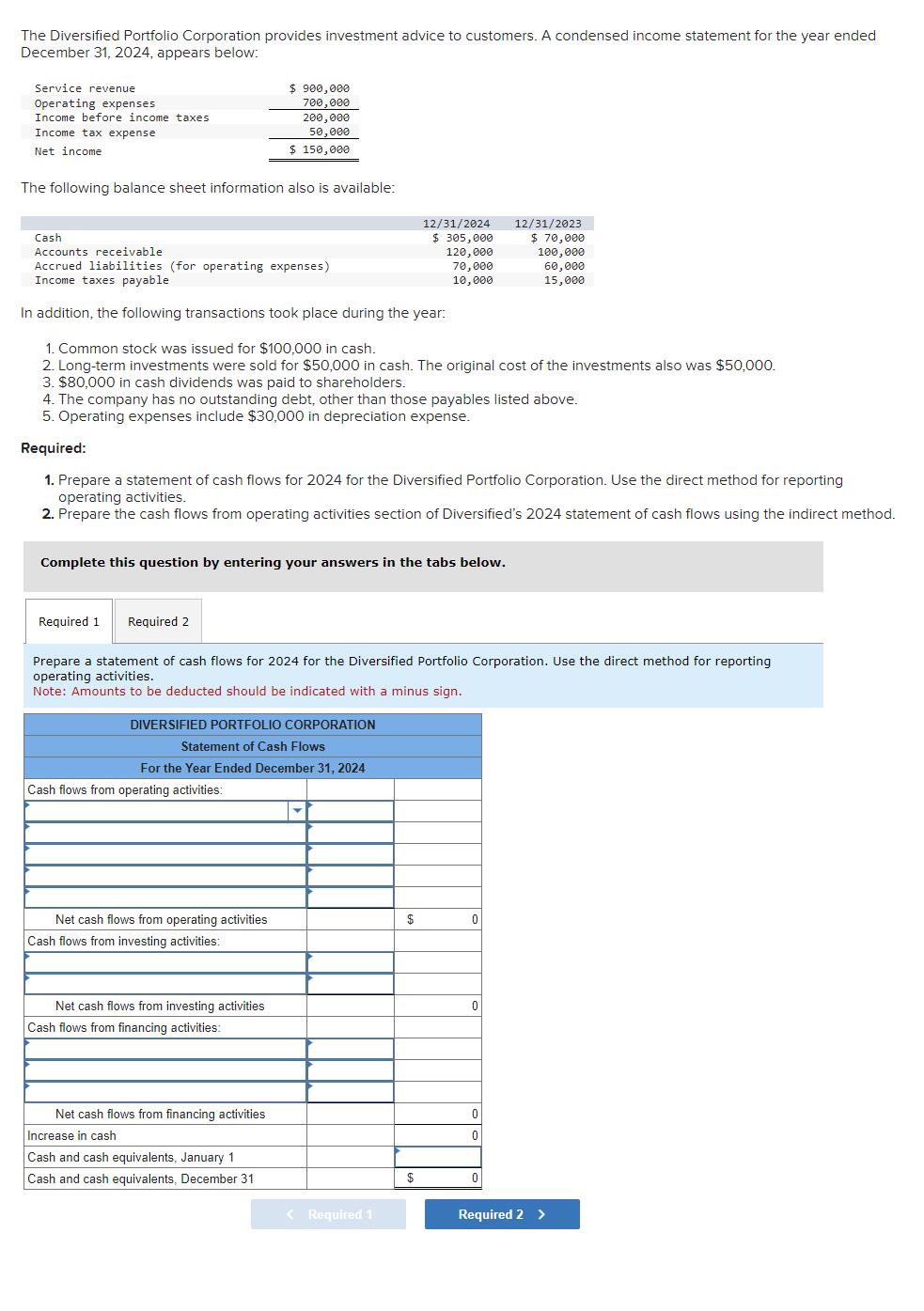 Solved The Diversified Portfolio Corporation provides | Chegg.com