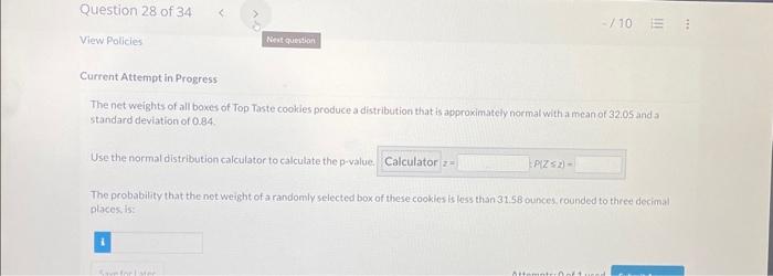 Solved The net weights of all boxes of Top Taste cookies | Chegg.com