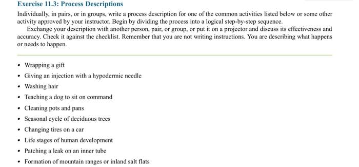 Exercise 11.3: Process Descriptions Individually, in | Chegg.com