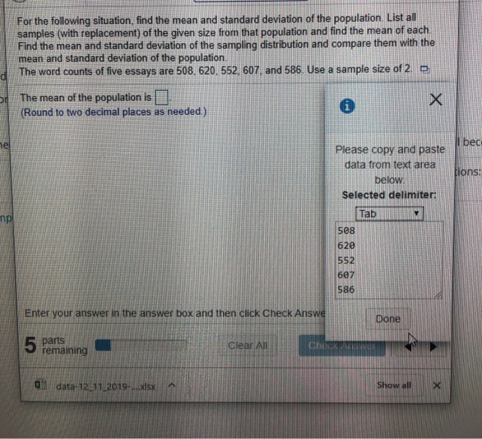 Solved For the following situation, find the mean and | Chegg.com