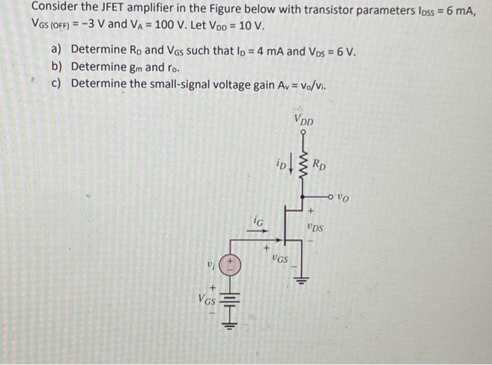 Solved Consider the JFET amplifier in the Figure below with | Chegg.com