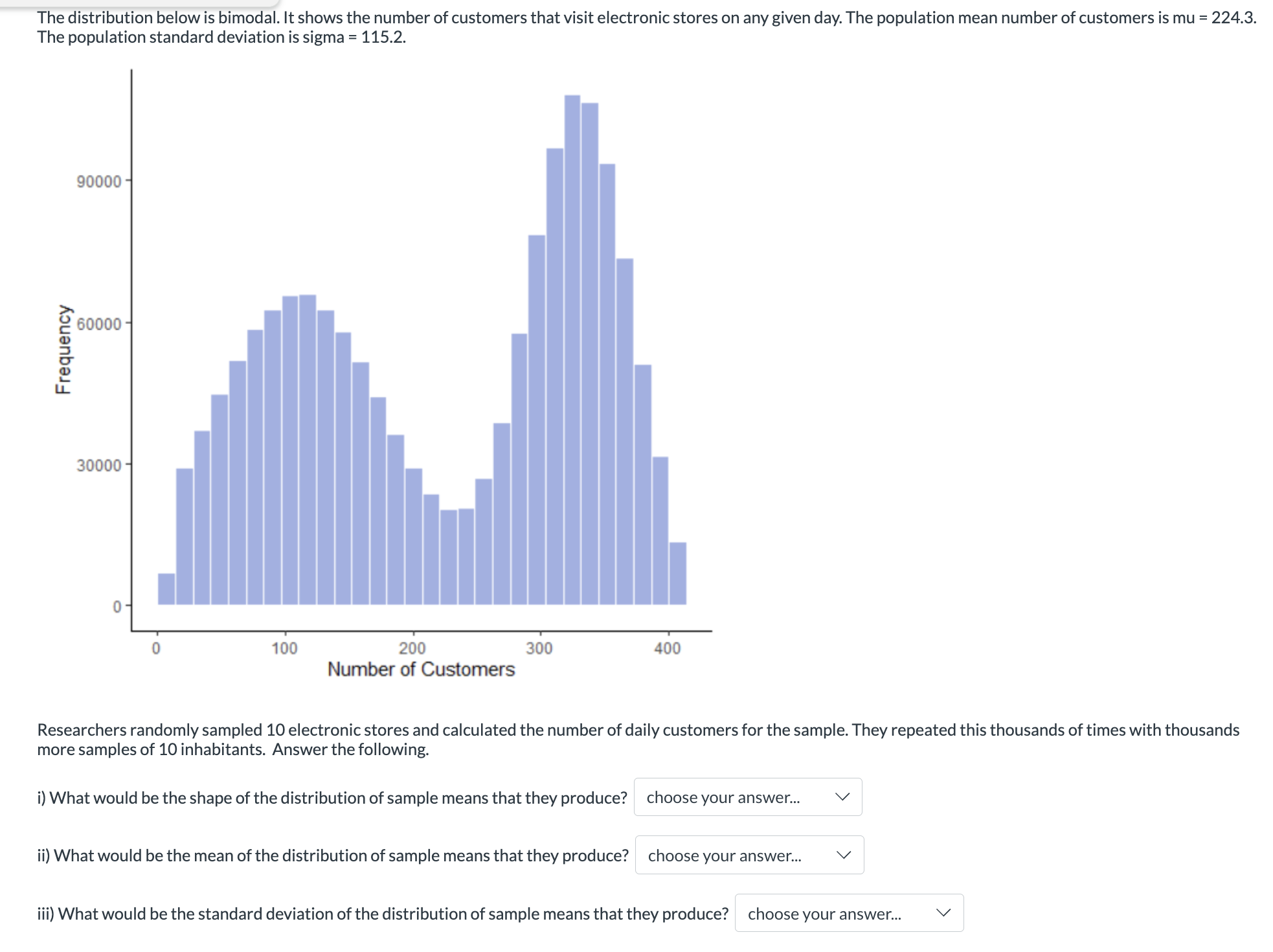 Solved The distribution below is bimodal. It shows the | Chegg.com