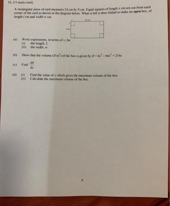 Solved 11. [15 marks total] A rectangular piece of card | Chegg.com