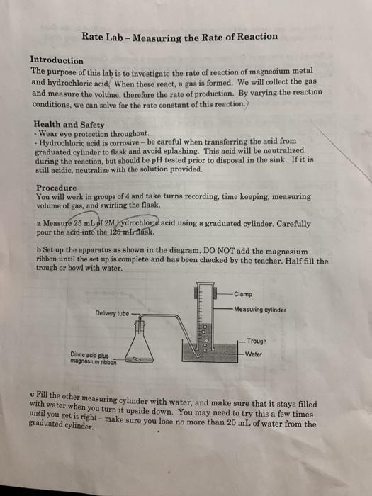 Rate Lab - Measuring the Rate of Reaction | Chegg.com