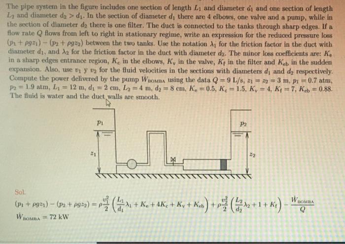 Solved The Pipe System In The Figure Includes One Section Of | Chegg.com