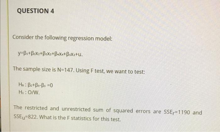 Solved Consider The Following Regression Model: | Chegg.com