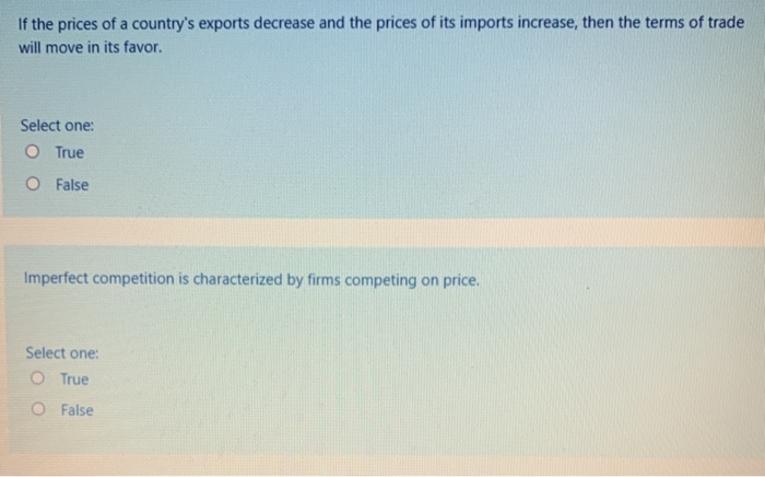 Solved If the prices of a country's exports decrease and the | Chegg.com