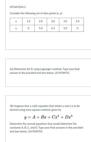 Solved SITUATION 3 Consider the following set of data points | Chegg.com