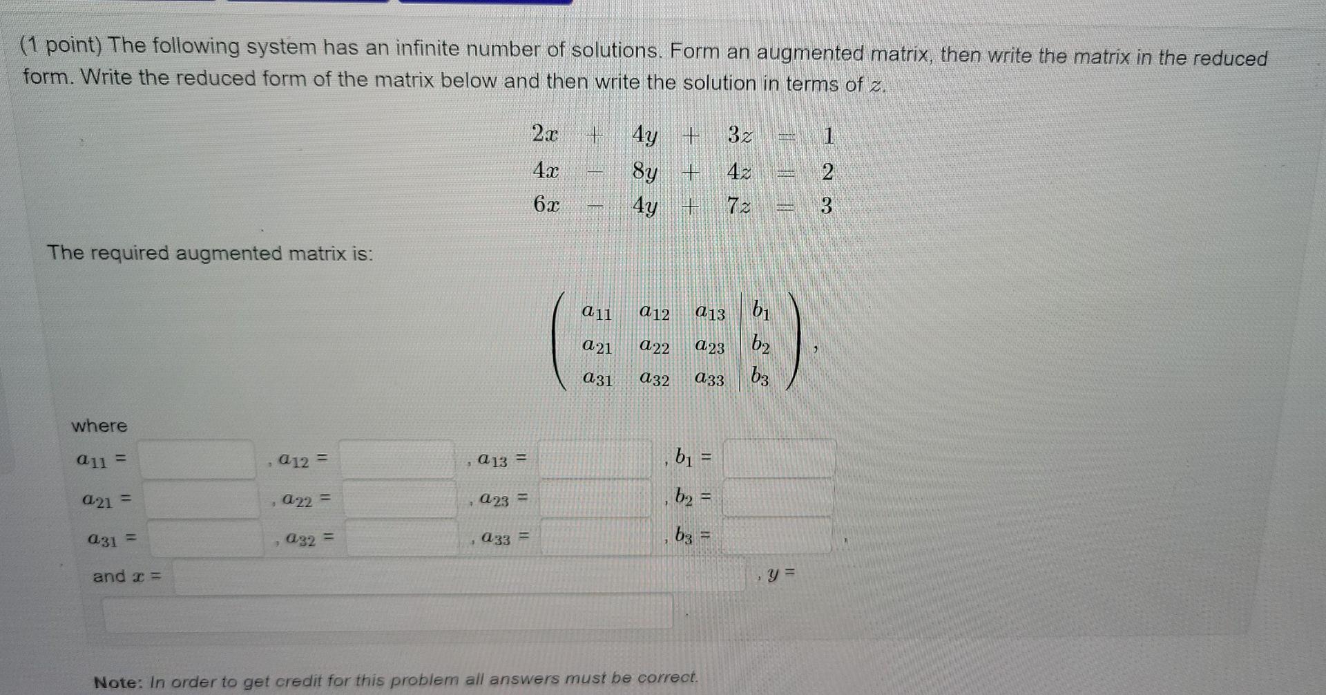 Solved (1 point) The following system has an infinite number | Chegg.com