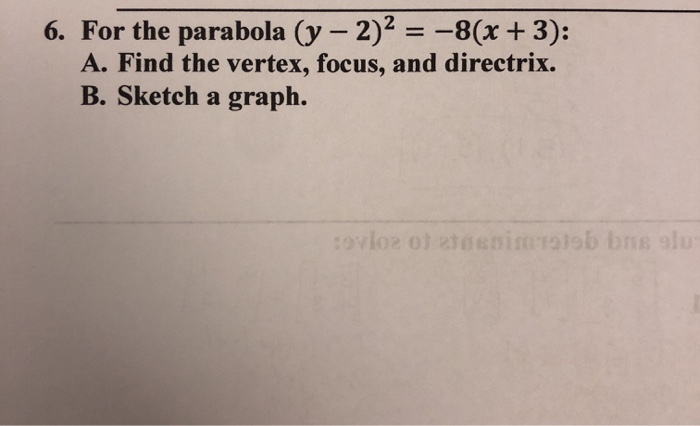 Solved 6 For The Parabola Y 2 2 8 X 3 A Find The Chegg Com