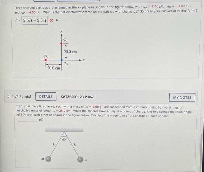 Solved Three Charged Particles Are Arranged In The Xy Plane