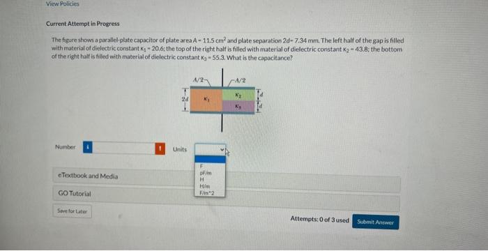 Solved The Figure Shows A Parallel Plate Capacitor Of Plate | Chegg.com