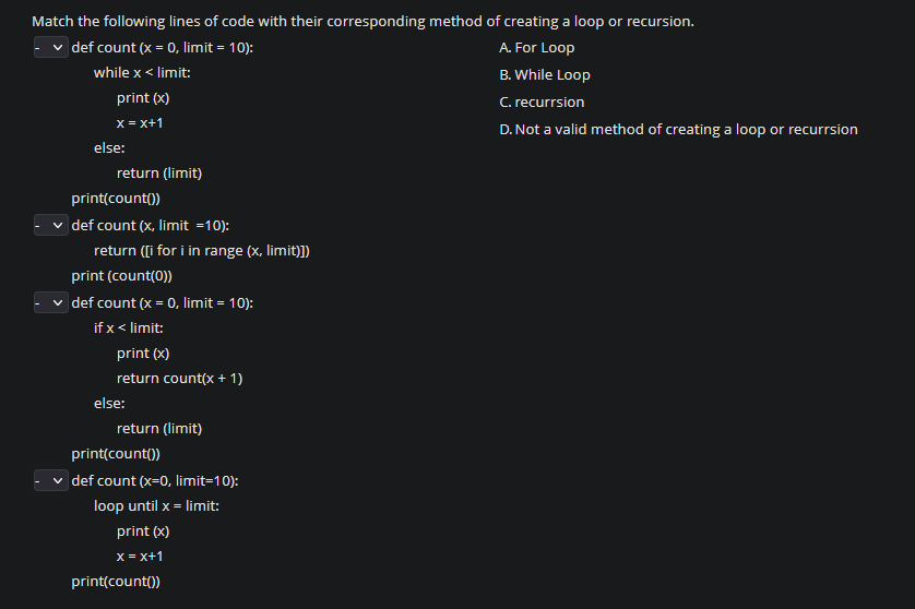 Solved Match the following lines of code with their | Chegg.com