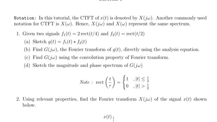 Solved Notation In This Tutorial The Ctft Of Ae T Is De Chegg Com