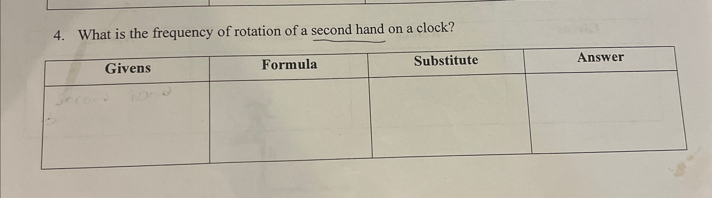 What is the frequency of rotation of a second hand on