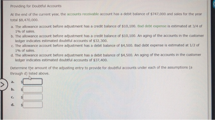 Solved Providing For Doubtful Accounts At The End Of The | Chegg.com