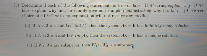Solved (5) Determine if each of the following statements is | Chegg.com