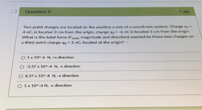 Solved Question 1 Two point charges are located on the | Chegg.com