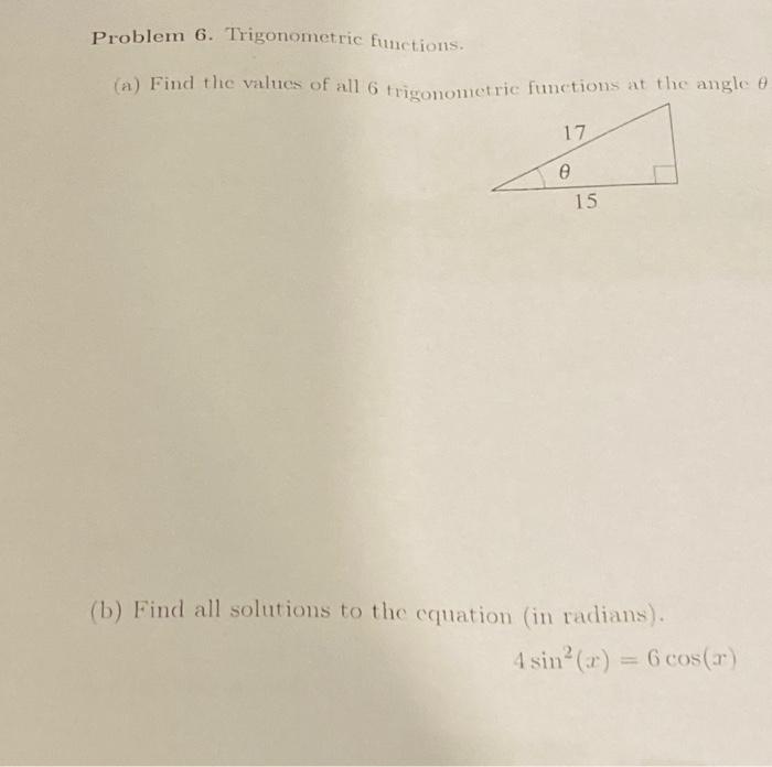 Solved Problem 6. Trigonometric Functions. (a) Find The | Chegg.com