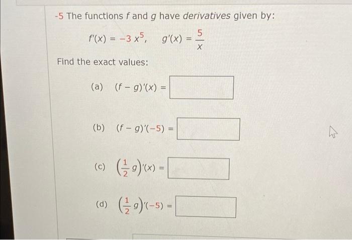 Solved -5 The functions f and g have derivatives given by: X | Chegg.com